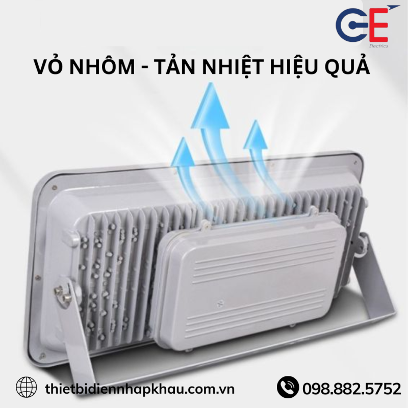 Đèn pha LED vỏ ghi xám GE_LFL02 tản nhiệt hiệu quả 
