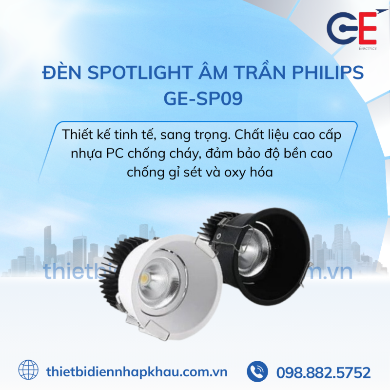 Đèn Spotlight âm trần GE-SP09 thiết kế sang trọng 
