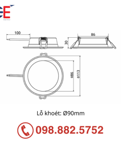 Đèn Downlight âm trần Panasonic DN 3G 9W 90mm