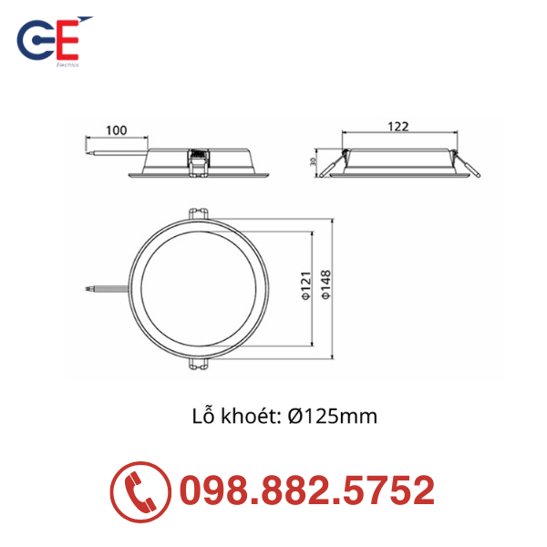 Đèn downlight âm trần Panasonic DN 3G 12W 125mm Đèn âm trần Panasonic DN 3G 12W 125mm