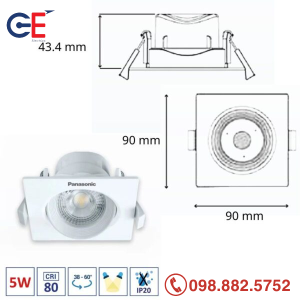 Đèn downlight điều chỉnh góc Panasonic vuông 5W 60 độ