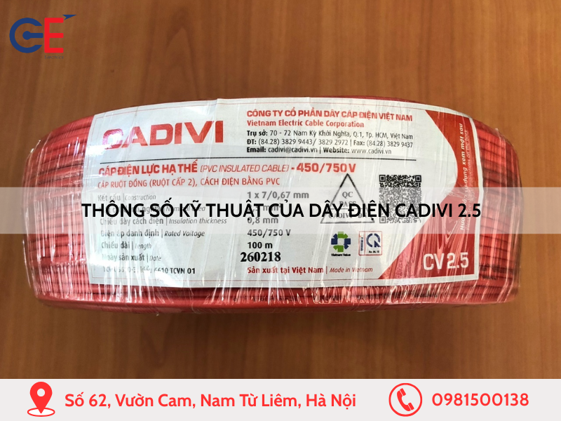 Thống số kỹ thuật của dây điện Cadivi 2.5 