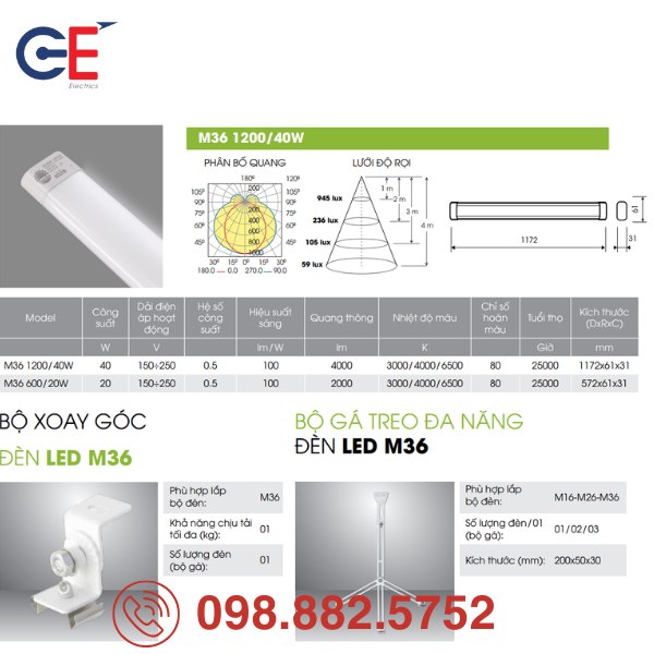 Bộ đèn LED Rạng Đông đổi màu M36 1200/40W hiệu suất phát quang tốt