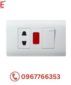 Bộ ổ cắm 2 chấu có đèn báo + công tắc đơn 1 chiều Dobo