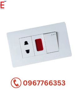 Bộ ổ cắm 2 chấu có đèn báo + công tắc đơn 1 chiều Dobo