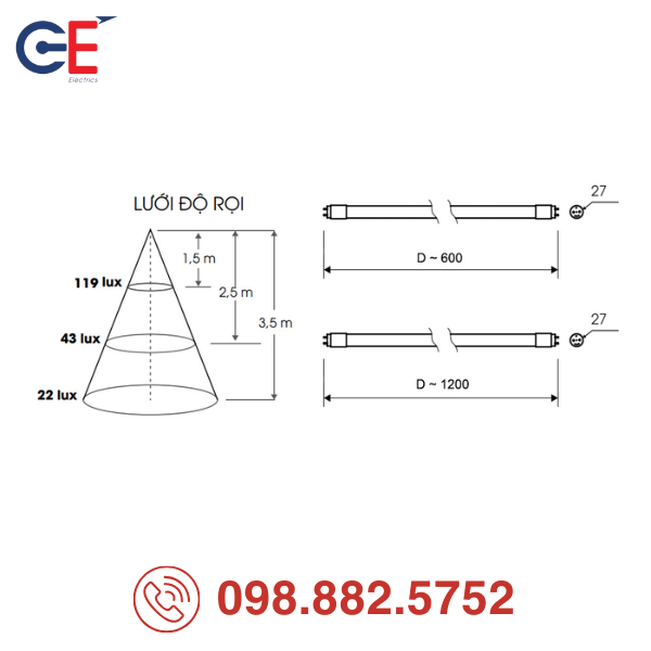 Bóng LED Tube Rạng Đông T8 TT01 1200/20W tiết kiệm điện