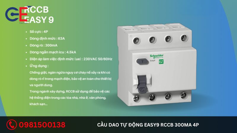 Các lưu ý khi sử dụng cầu dao tự động Easy9 RCCB 300mA 4P Schneider