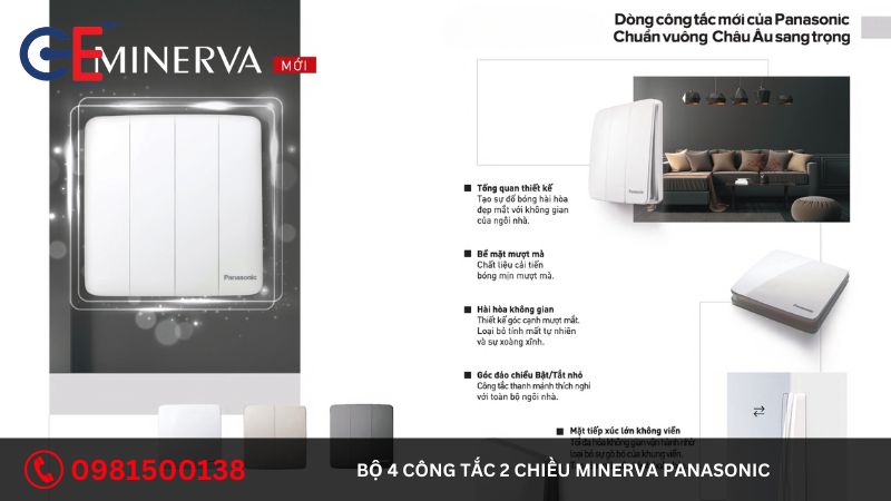 Cấu tạo của bộ 4 công tắc 2 chiều Minerva Panasonic