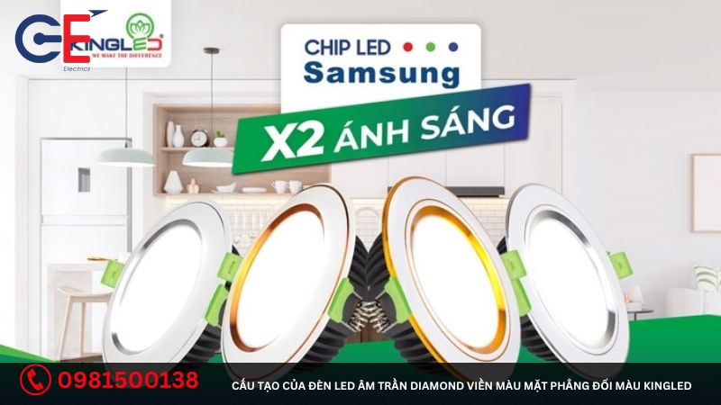 Cấu tạo của đèn Led âm trần Diamond viền màu mặt phẳng đổi màu Kingled