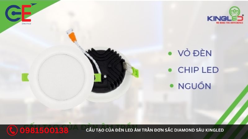 Cấu tạo của đèn Led âm trần đơn sắc Diamond sâu Kingled