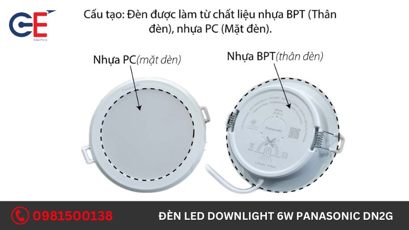 Cấu tạo của đèn Led Downlight 6W Panasonic DN2G 