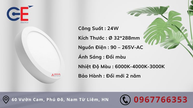 Cấu tạo của đèn ốp trần đổi màu 24W Asia