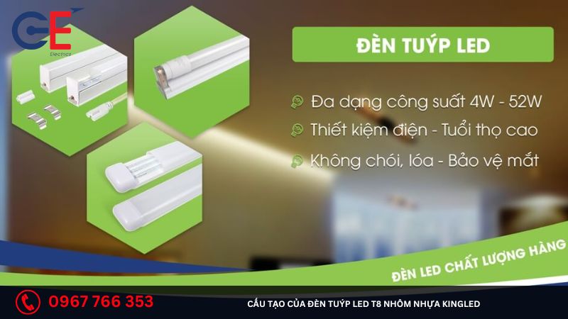 Cấu tạo của đèn tuýp Led T8 nhôm nhựa Kingled