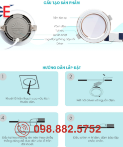 Cấu tạo Đèn LED Downlight Rạng Đông đổi màu AT20 110/10W 12W