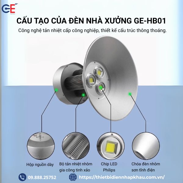Cấu tạo đèn nhà xưởng 150w Philips HB01