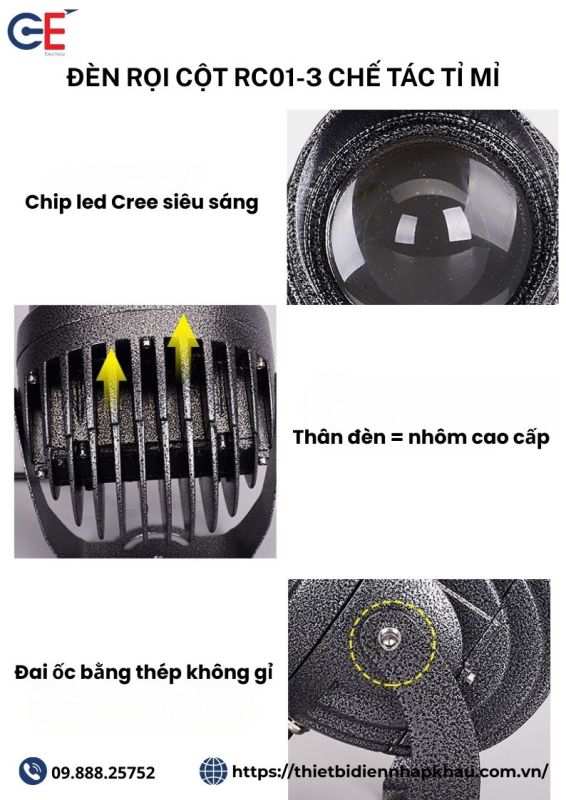 Cấu tạo đèn rọi cột ngoài trời GE RC01-3