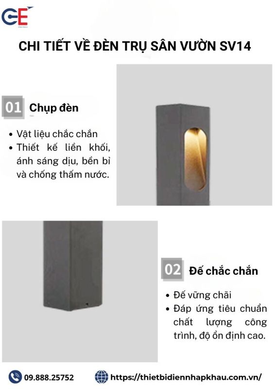 Cấu tạo đèn sân vườn cao cấp SV114