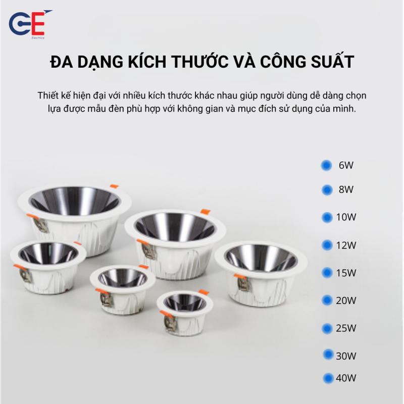 Đa dạng kích thước và công suất