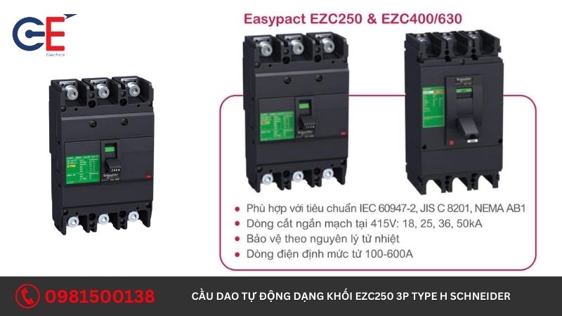 Đặc điểm của cầu dao tự động dạng khối EZC250 3P Type H Schneider