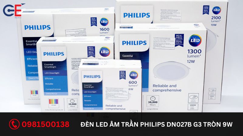 Đèn LED âm trần Philips DN027B G3 Tròn 9W