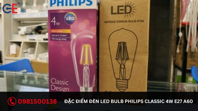 Đặc điểm của đèn LED Bulb Philips Classic 4W E27 A60
