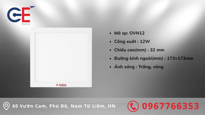 Đặc điểm của đèn ốp trần vuông 12W Asia