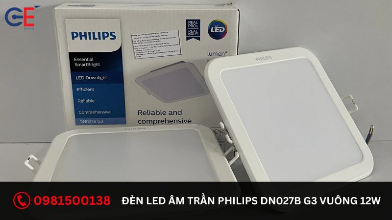 Đặc điểm của đèn LED âm trần Philips DN027B G3 Vuông 12W