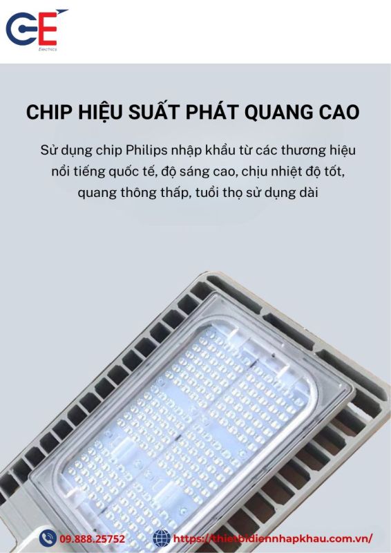 Cấu tạo đèn đường led 50w Philips chip led phát quang cao