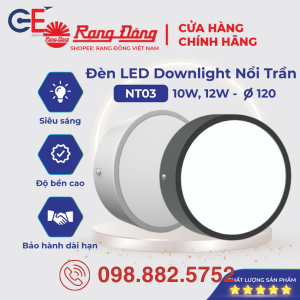 Đèn LED Downlight Rạng Đông nổi trần NT03 120/10W 12W phù hợp mọi loại trần
