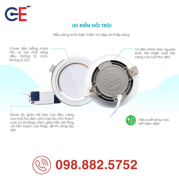 Đèn LED Downlight Rạng Đông đổi màu AT20 110/10W 12W ưu điểm vượt trội 