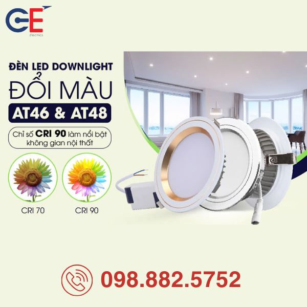 Đèn LED Downlight Rạng Đông đổi màu AT46 90/8W 10W đổi màu linh hoạt 