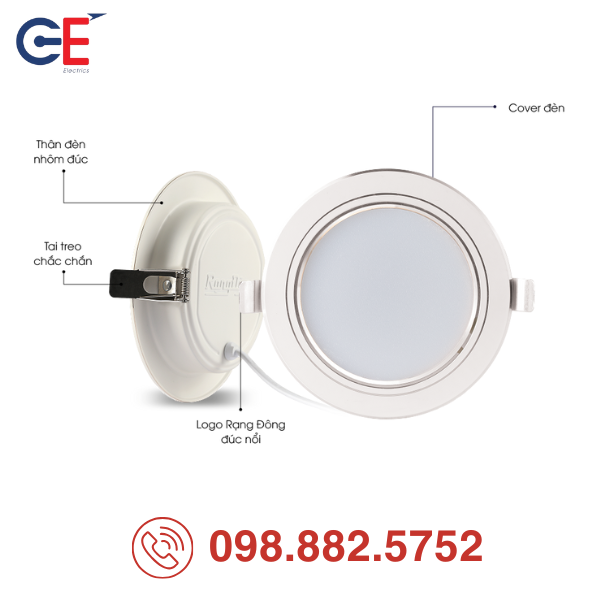 Đèn LED Downlight Rạng Đông AT58 90/8W 10W thiết kế thẩm mỹ