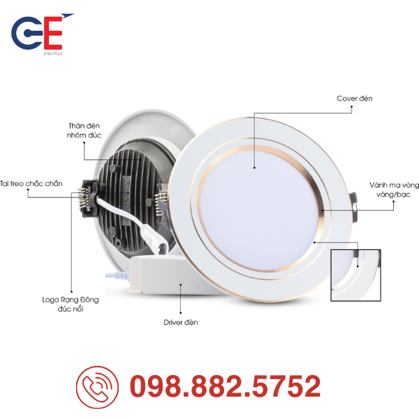 Đèn LED Downlight Rạng Đông AT60 110/10W 12W tiết kiệm điện