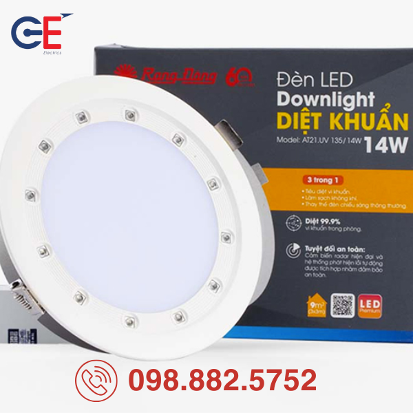 Đèn LED Downlight Rạng Đông diệt khuẩn AT21.UV 135/14W