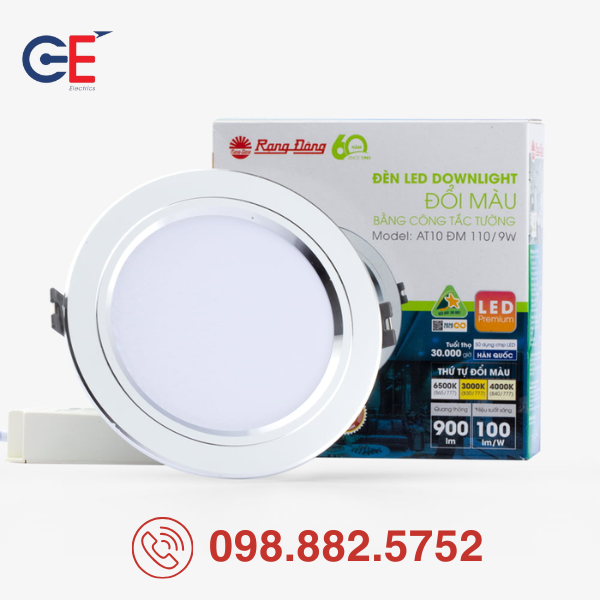 Đèn LED Downlight Rạng Đông đổi màu AT58 110/10W 12W thiết kế viền mỏng 