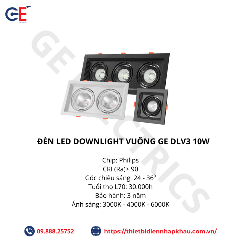 đèn led downlight vuông Philips GE DLV3 10W