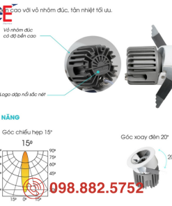Đèn LED Downlight Rạng Đông xoay góc AT22 60/7W 9W 12W thiết kế hiện đại