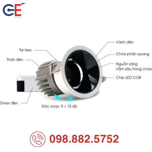 Đèn LED Downlight xoay góc Rạng Đông AT39 76/12W thiết kế chuyên nghiệp