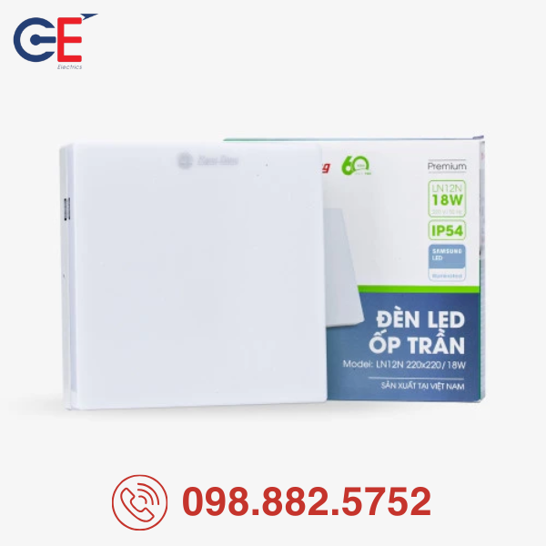 Đèn LED ốp trần Rạng Đông LN10 220x220/18W thiết kế vuông ốp nổi