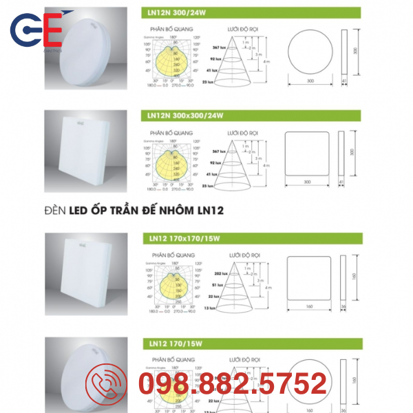 Đèn LED ốp trần Rạng Đông LN12N 300/24W hiệu suất chiếu sáng cao