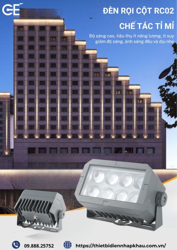 Đèn rọi cột 24w vuông xám RC02 chế tạo tỉ mỉ