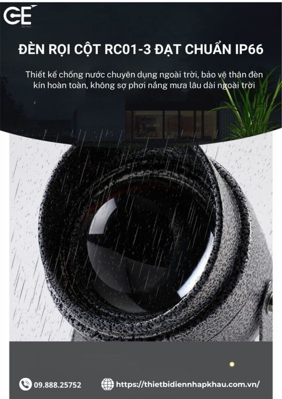 Đèn rọi cột ngoài trời GE RC01-3 chuẩn IP65