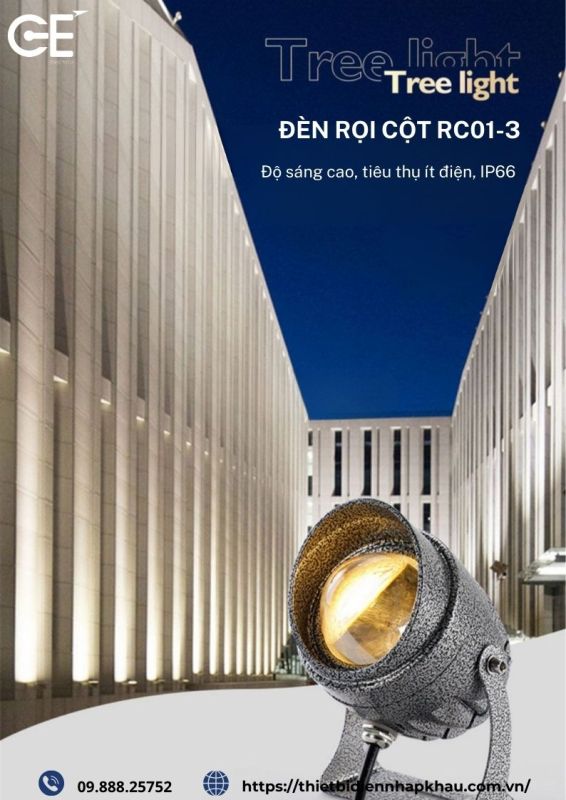 Đèn rọi cột ngoài trời GE RC01-3 thiết kế hiện đại