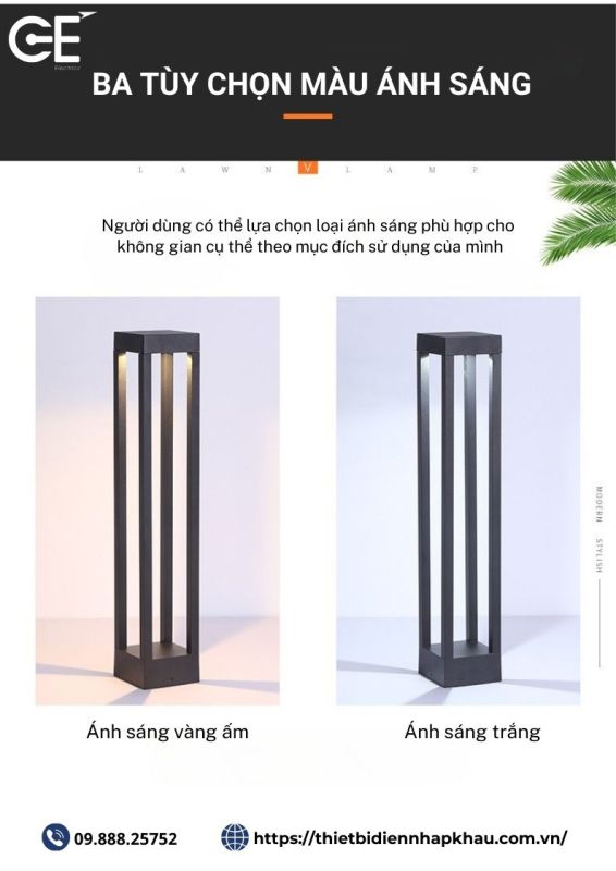 Đèn sân vườn biệt thự SV06 3 tùy chọn màu ánh sáng