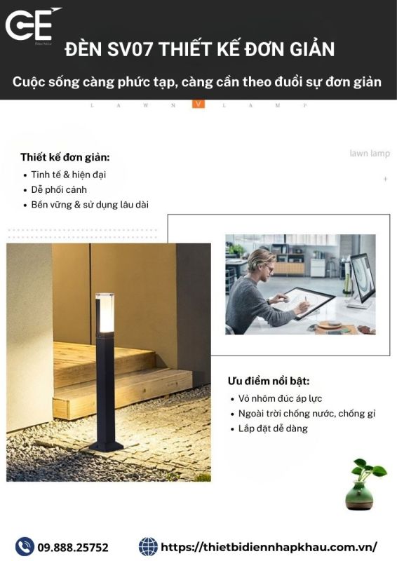 Đèn sân vườn pha lê 800mm SV07 thiết kế đơn giản