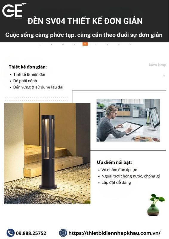 Đèn sân vườn trang trí 600mm SV04 thiết kế đơn giản