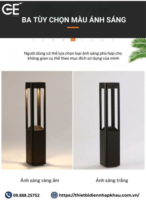 Đèn sân vườn trụ SV11 3 màu ánh sáng tùy chọn