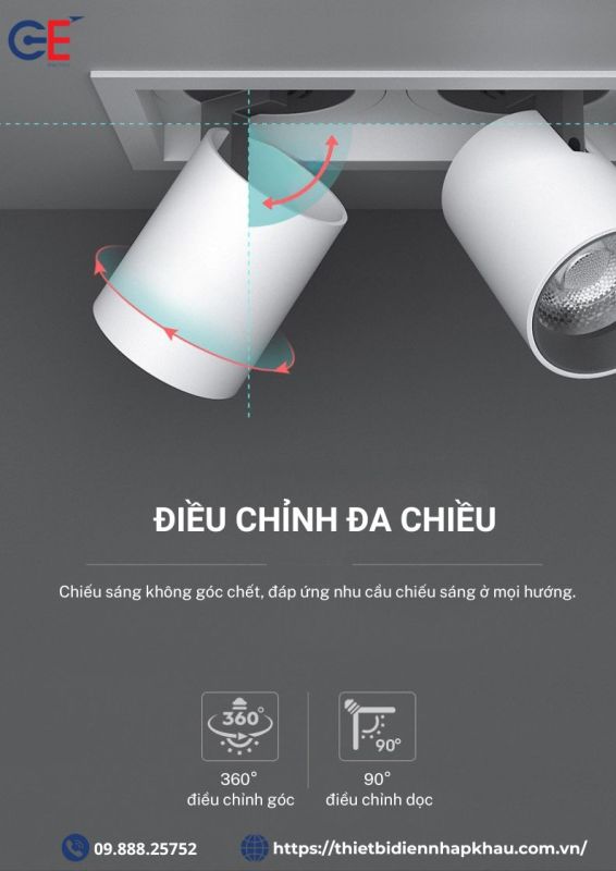 Đèn spotlight âm trần Philips SPV12 điều chỉnh hướng chiếu