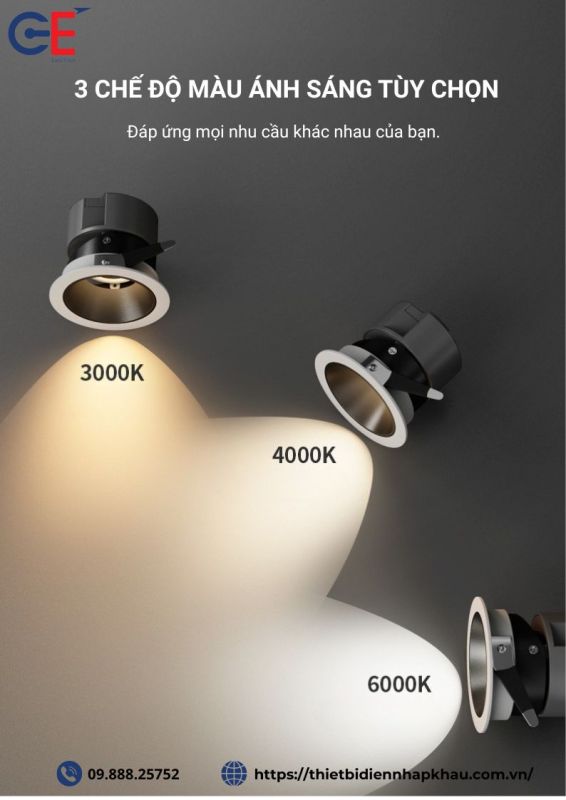Đèn spotlight SP06 3 nhiệt độ màu ánh sáng