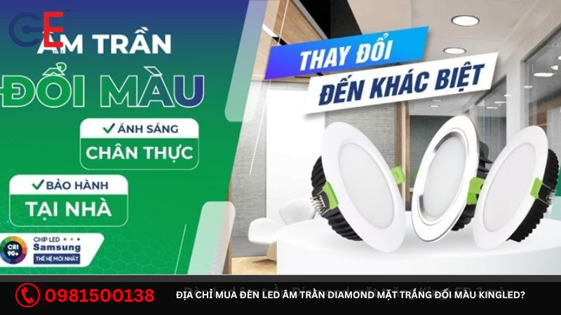 Địa chỉ mua đèn Led âm trần Diamond mặt trắng đổi màu Kingled?